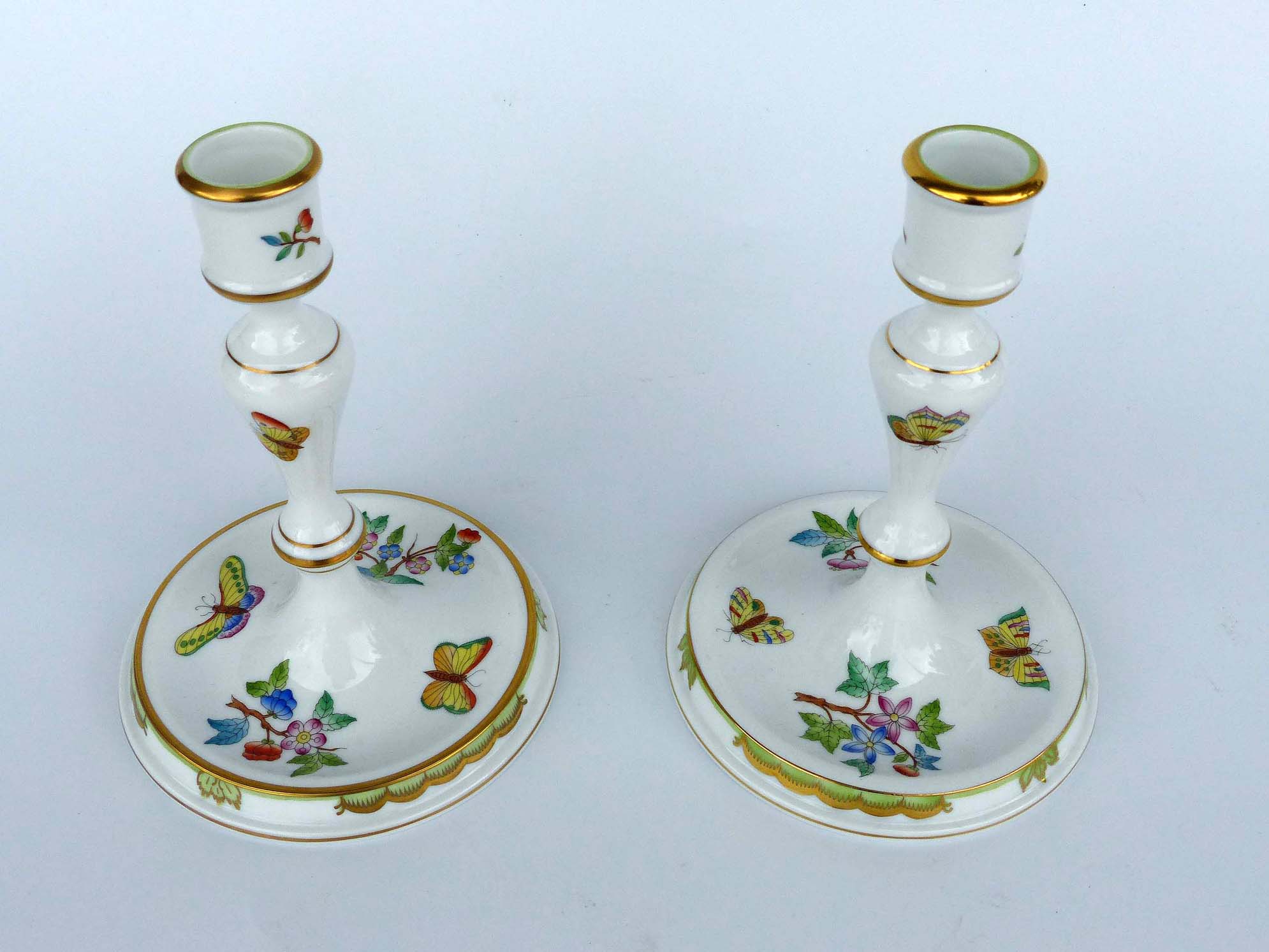 Herend Hungary Porcelain Candlesticks Queen Victoria Modernism